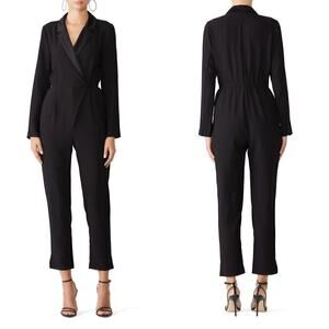 Greylin Reagan Tuxedo Jumpsuit Long Sleeve Satin Notch Collar Black Size XS